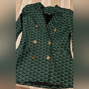 Green Double-Breasted Blazer with Pattern